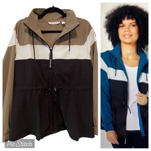 Peace Love World Mind Body Love Color Block Zip Front Hooded Jacket S